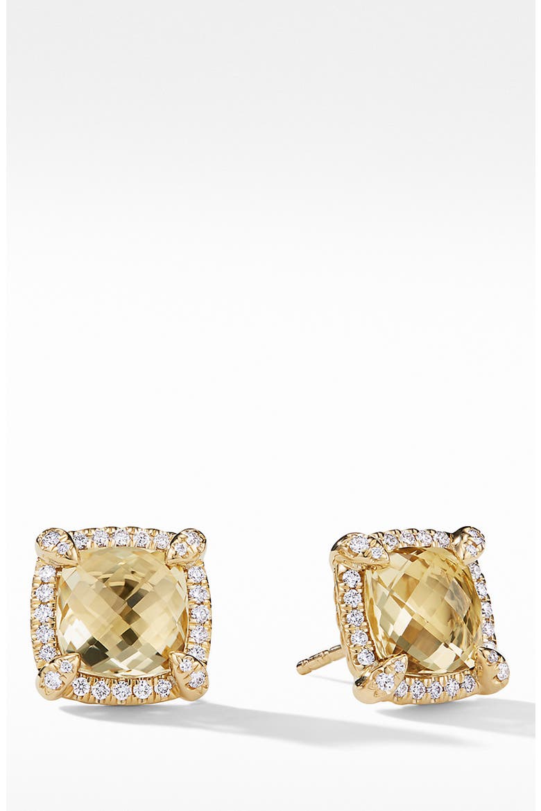 Châtelaine Pavé Bezel Stud Earrings with Diamonds, 8mm, Main, color, CHAMPAGNE