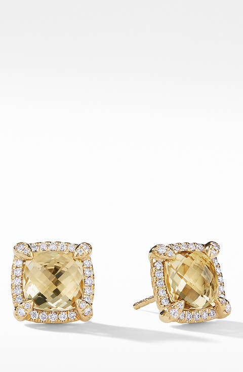 Châtelaine Pavé Bezel Stud Earrings with Diamonds, 8mm