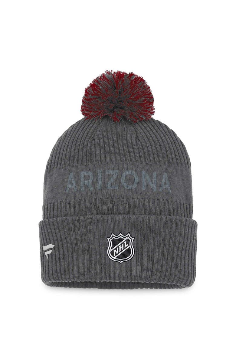 FANATICS Men's Fanatics Branded Charcoal Arizona Coyotes Authentic Pro Home Ice Cuffed Knit Hat with Pom, Alternate, color, 