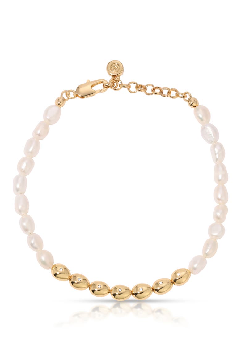 Freshwater Pearl & Pebble Beaded Bracelet, Main, color, GOLD