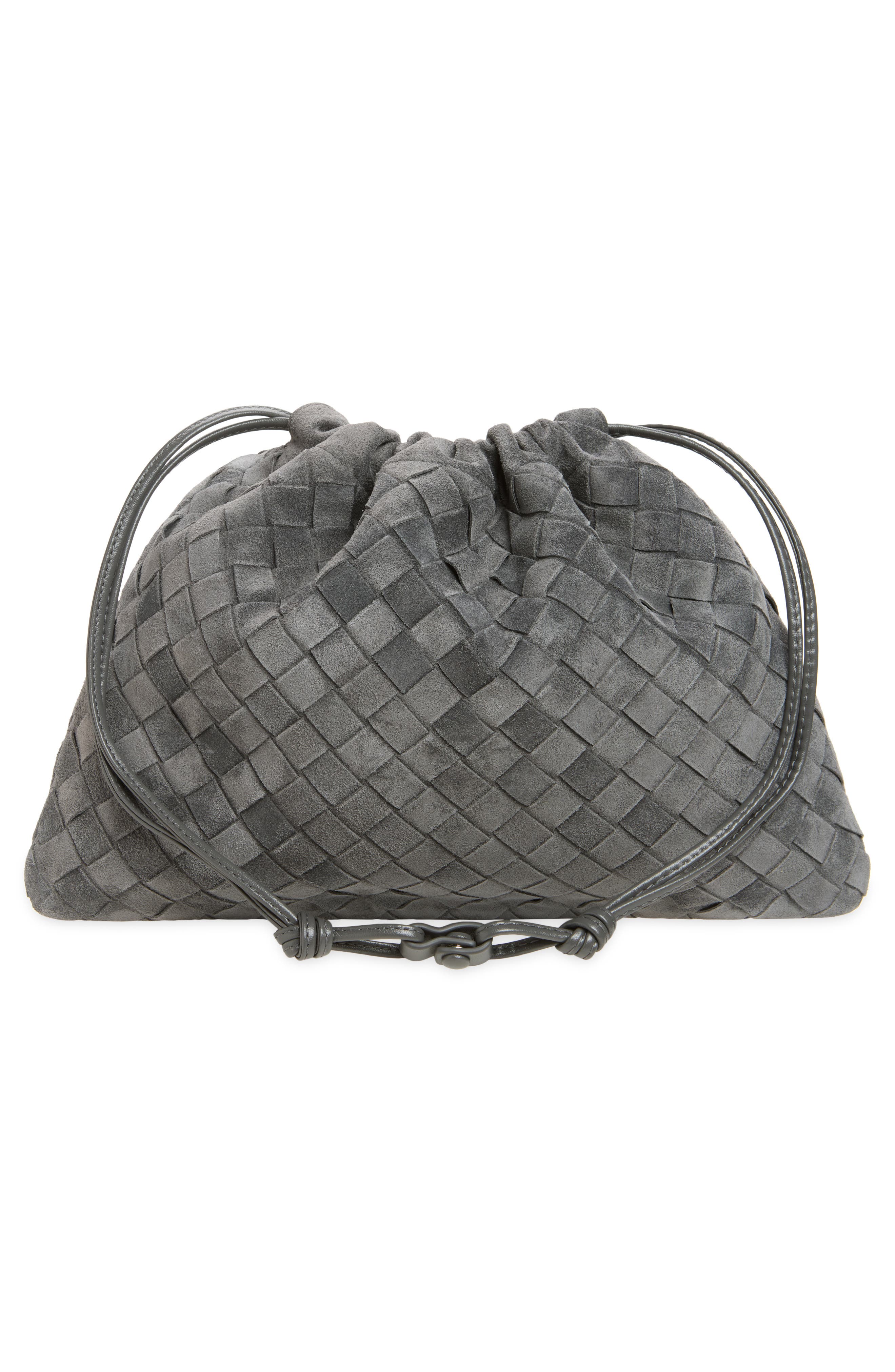 Medium Dustbag Intrecciato Suede Bag, Alternate, color, 1689 OBSIDIAN GREY/ GOLD