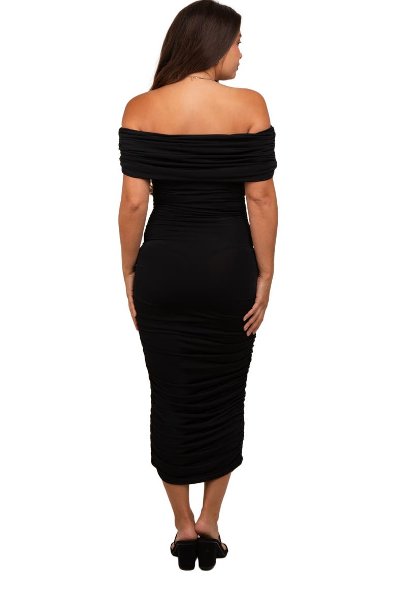 Off Shoulder Ruched Midi Dress, Alternate, color, Black