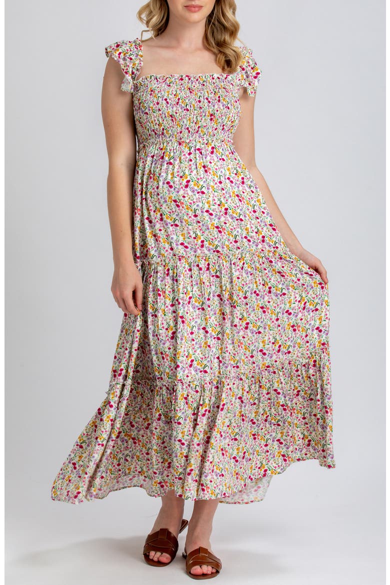 Chloe Floral Tiered Maternity Maxi Dress, Main, color, IVORY