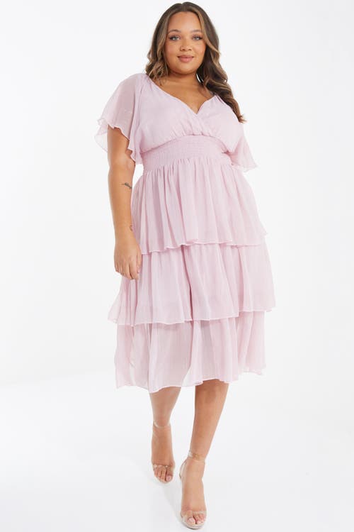 Quiz Plus Size Chiffon Glitter Tiered Dress In Pink