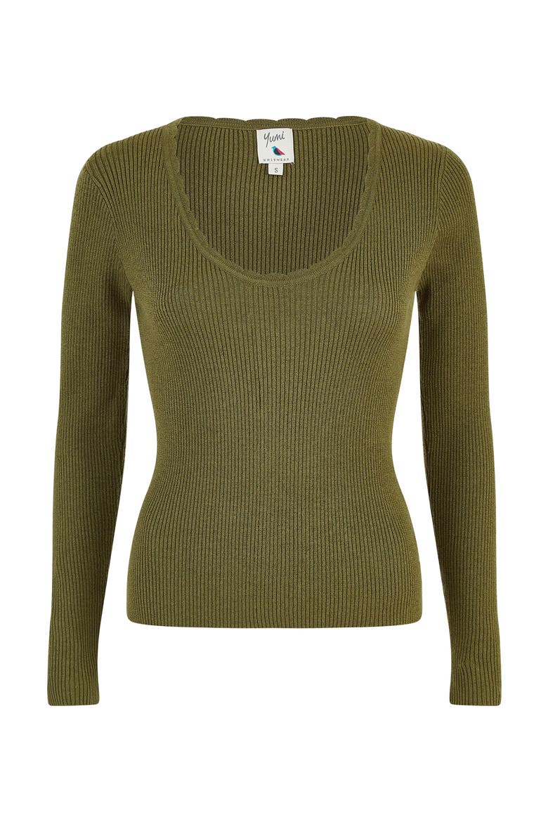 Metallic Knitted Ribbed Top, Alternate, color, Olive Green