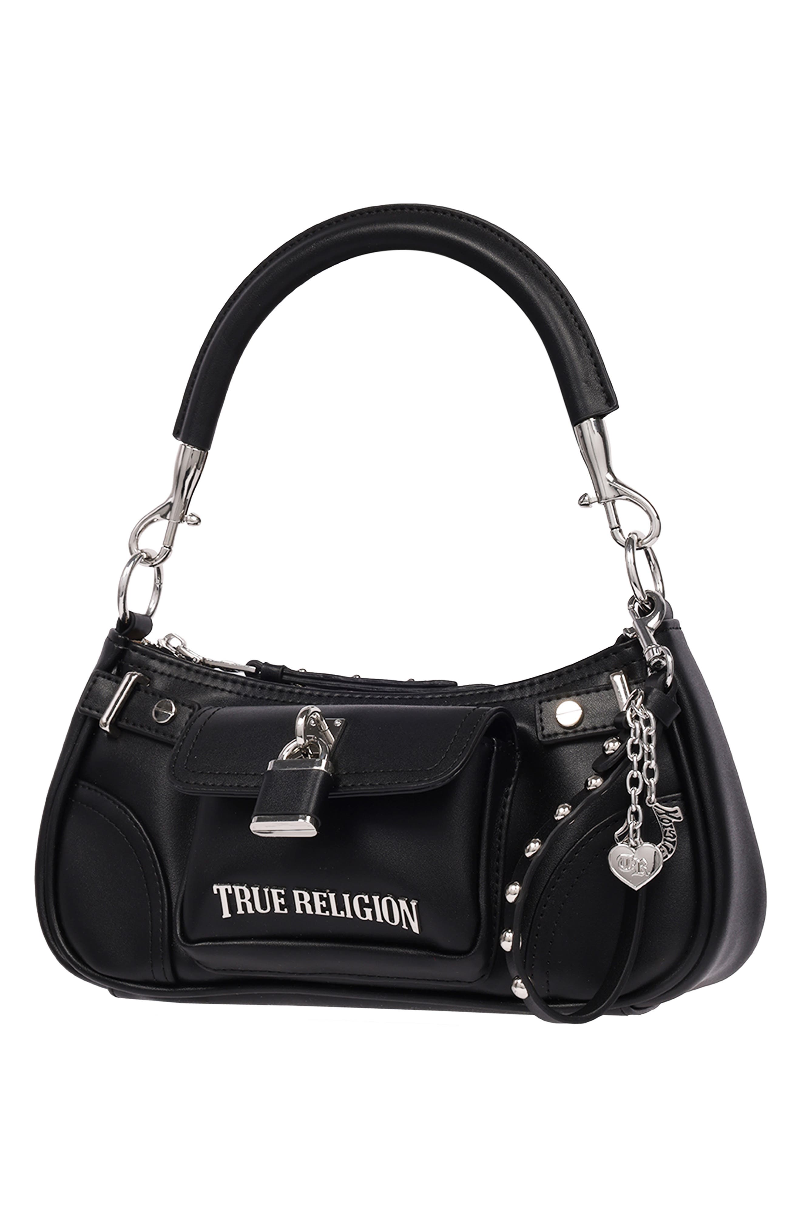 Moto Faux Leather Shoulder Bag, Alternate, color, BLACK