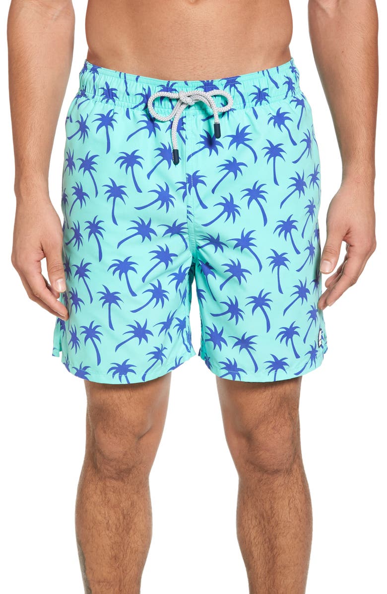 Tom & Teddy Palm Tree Print Swim Trunks, Main, color, 