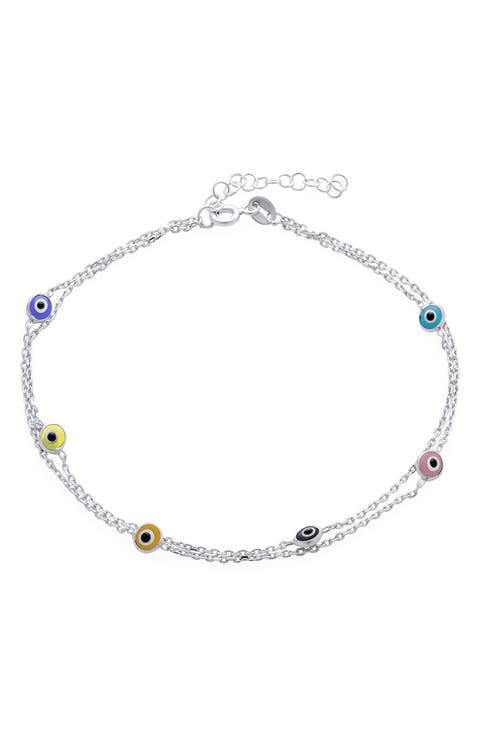Sterling Silver Evil Eye Glass Anklet