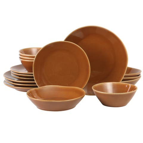 Montecito Breeze 16 Piece Double Plates and Bowls Stoneware Reactive Glaze Dinnerware Set