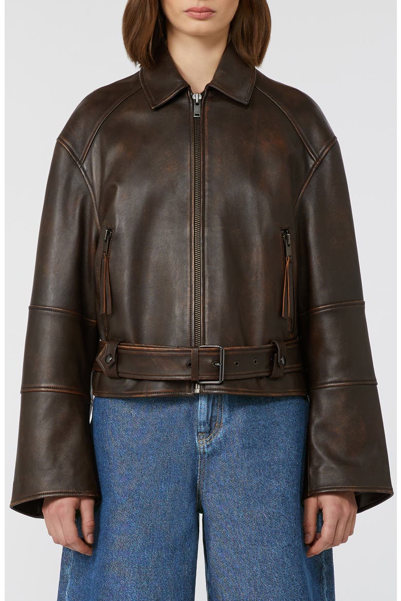 Egizio Leather Moto Jacket, Main, color, DARK BROWN