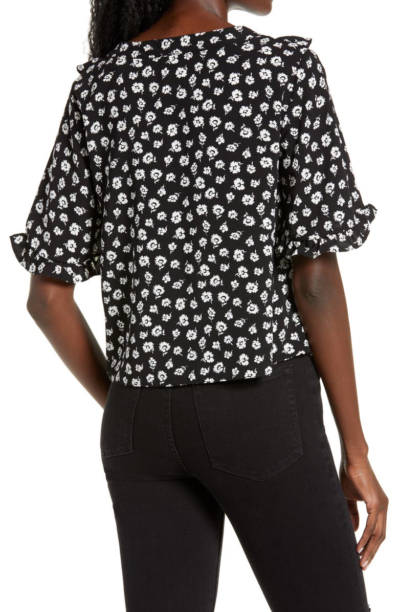 Topshop Maisie Floral Frill Keyhole Blouse, Alternate, color, 