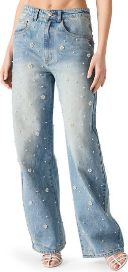 Fianna High Waist Faux Pearl Flare Leg Jeans