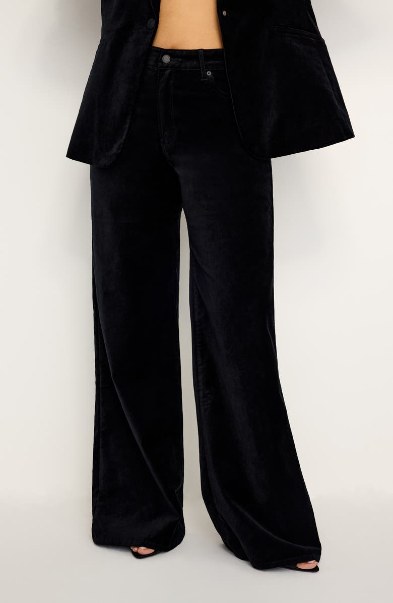 Good American Good Skate High Waist Velvet Wide Leg Pants, Alternate, color, Black001