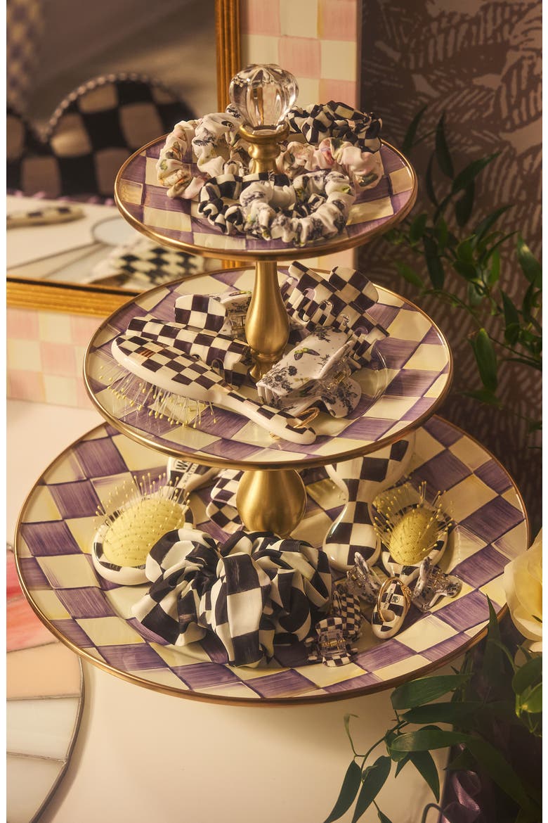 Violet Check Three Tier Sweet Stand, Alternate, color, VIOLET