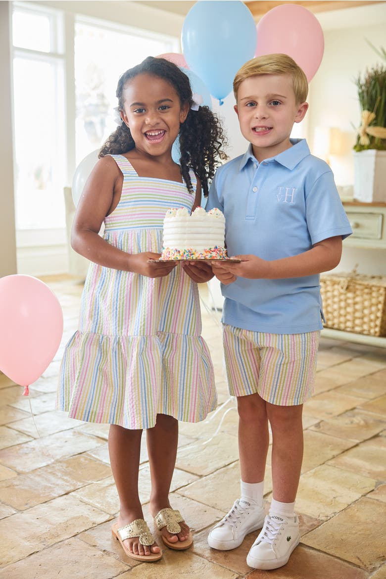 Kids Basic Short, Alternate, color, Rainbow Stripe Seersucker