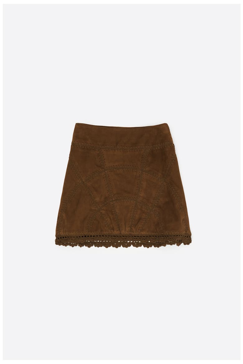 Suede Mini Skirt With Decorative Stitching, Alternate, color, KHAKI