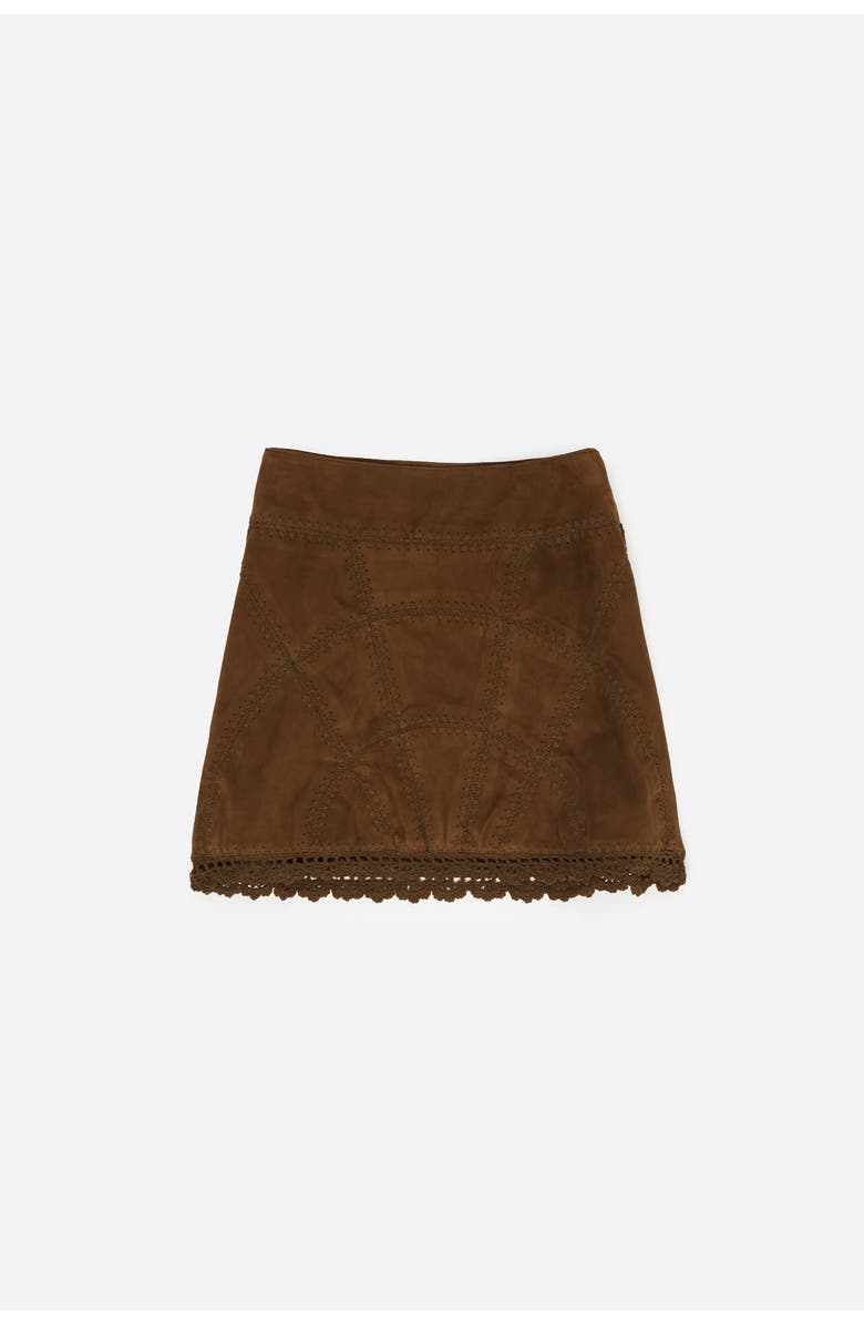 Bimba y Lola Suede Mini Skirt With Decorative Stitching, Alternate, color, Khaki