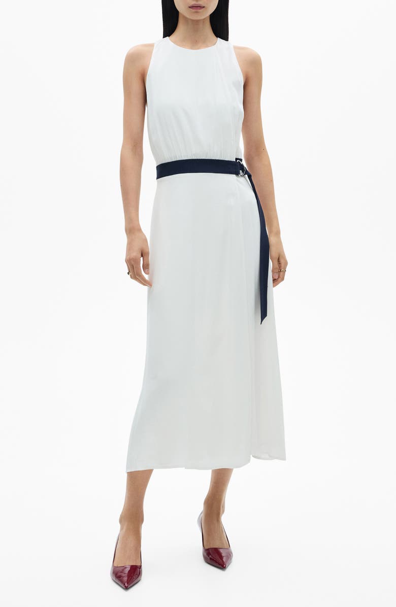 MANGO Sleeveless Belted Midi Dress, Main, color, White