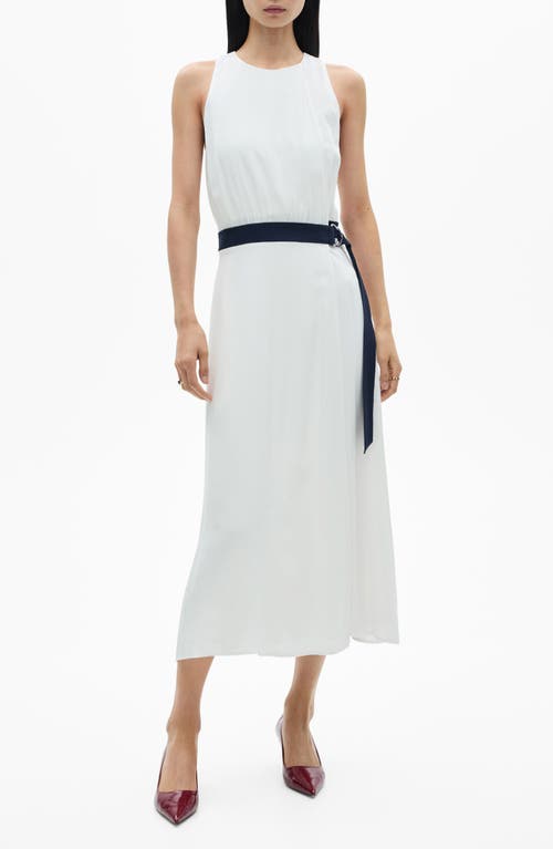 Mango Sleeveless Belted Midi Dress In White