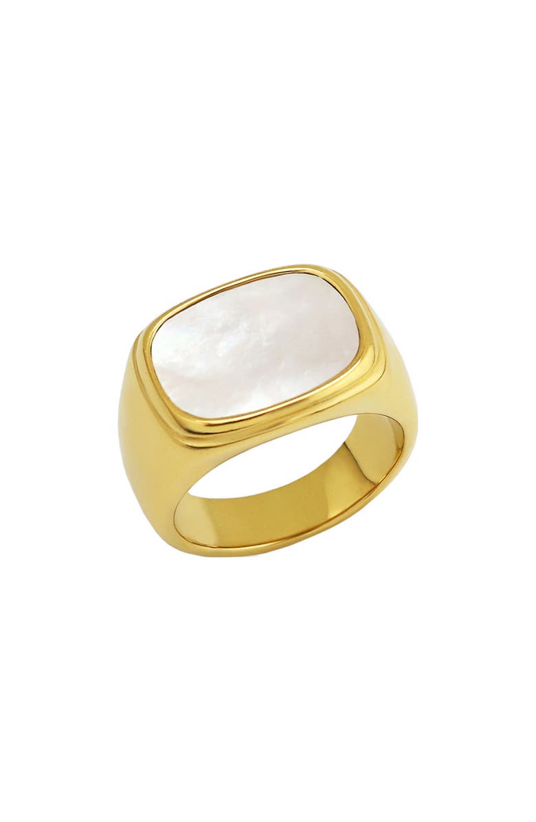 REBL Square Mother-of-Pearl Signet Ring, Main, color, Gold
