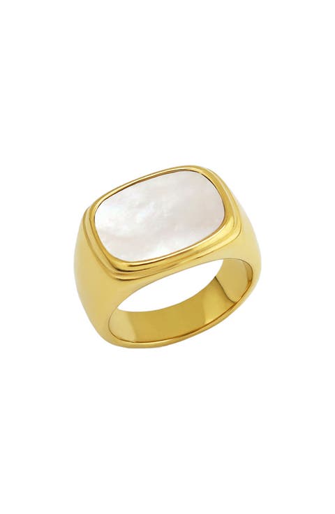 Square Mother-of-Pearl Signet Ring