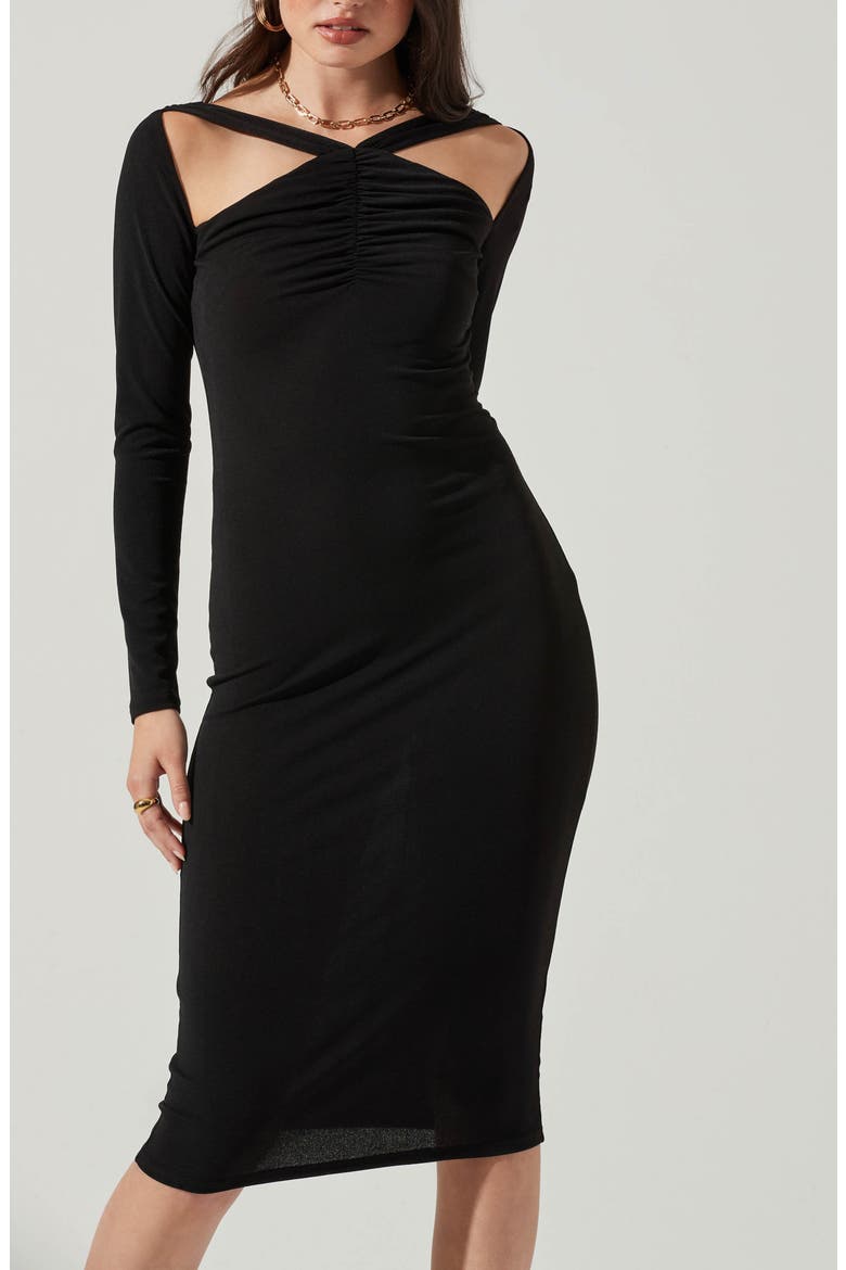 Cutout Detail Long Sleeve Body-Con Dress, Alternate, color, BLACK