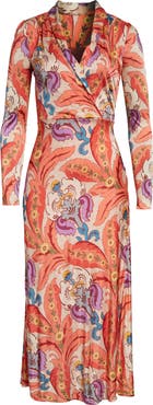 Etro Paisley Print Long Sleeve Jersey Midi Dress