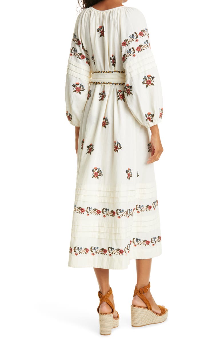 THE GREAT. The Prairieland Floral Embroidered Long Sleeve Midi Dress, Alternate, color, 