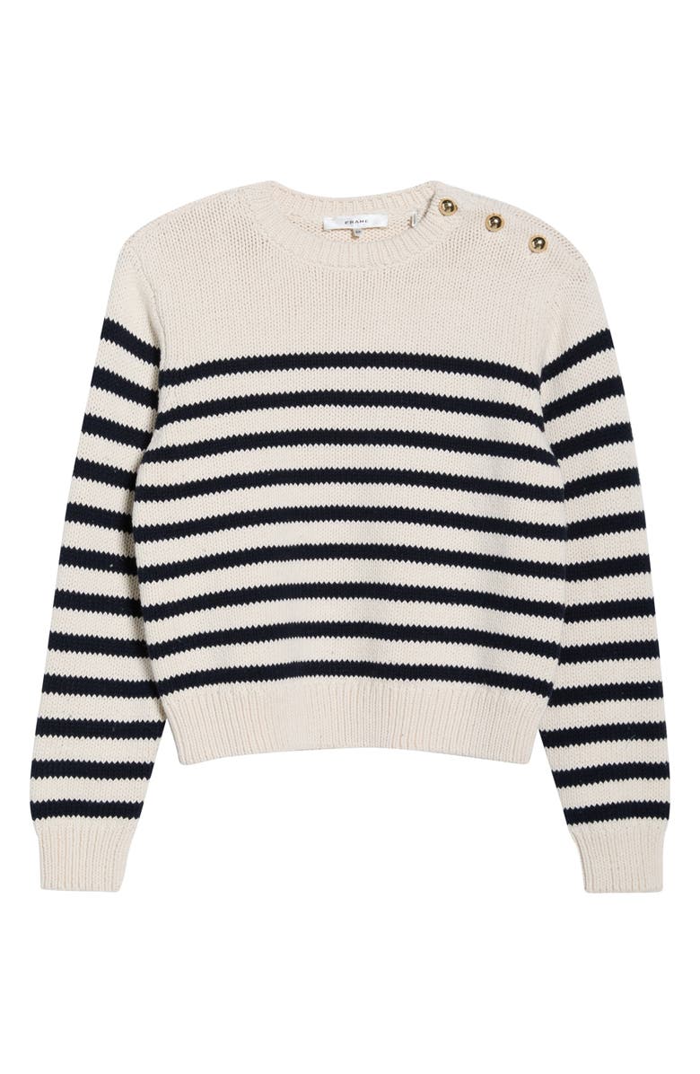 FRAME The Mariner Stripe Button Accent Cotton Sweater, Alternate, color, Cream Multi