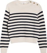 FRAME The Mariner Stripe Button Accent Cotton Sweater