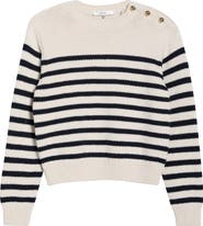 FRAME The Mariner Stripe Button Accent Cotton Sweater