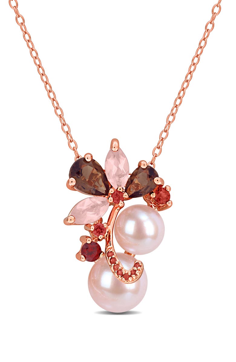 DELMAR 7-9mm Cultured Freshwater Pearl & Pink Gemstone Pendant Necklace, Main, color, Pink