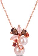 DELMAR 7-9mm Cultured Freshwater Pearl & Pink Gemstone Pendant Necklace