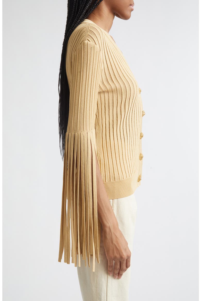 Fringe Sleeves Pointelle Rib Cardigan, Alternate, color, 1GQ YELLOW