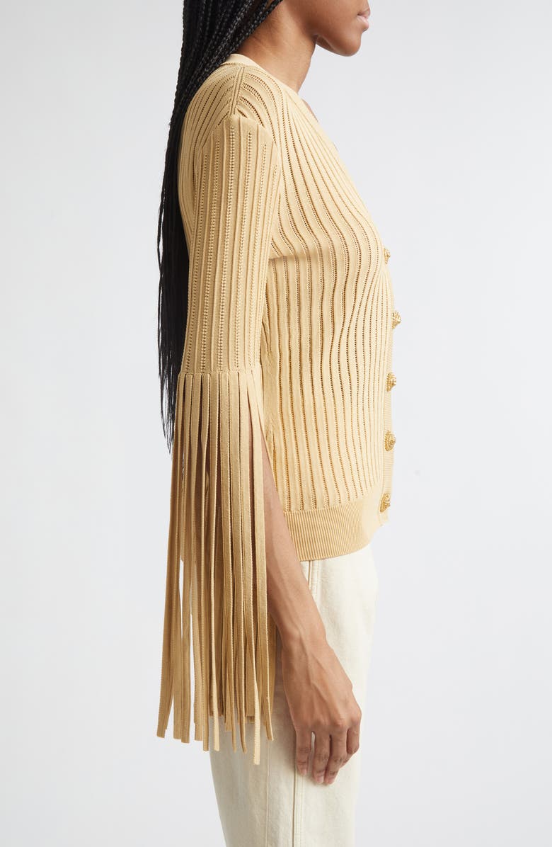 Balmain Fringe Sleeves Pointelle Rib Cardigan, Alternate, color, 1Gq Yellow