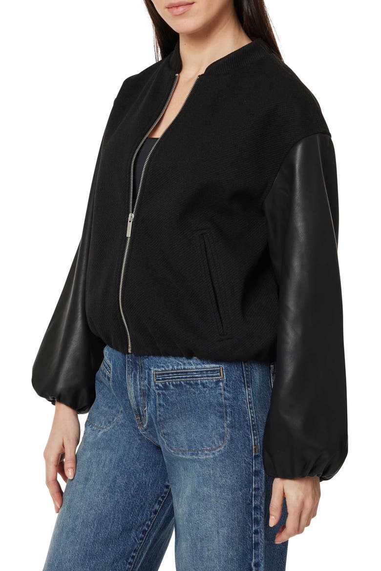 Faux Leather Sleeve Bomber, Alternate, color, BLACK