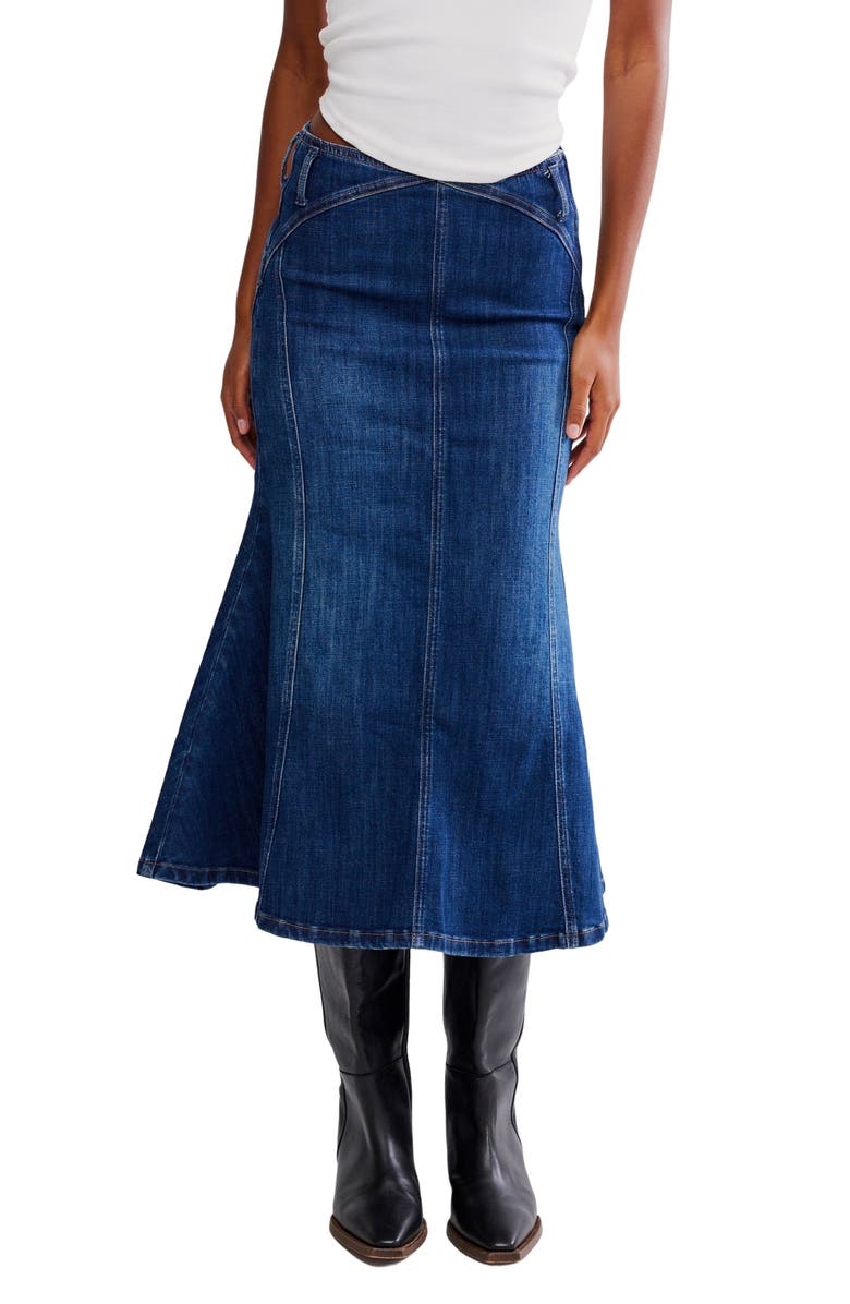 Free People Zia Denim Midi Skirt, Main, color, Bad Habits