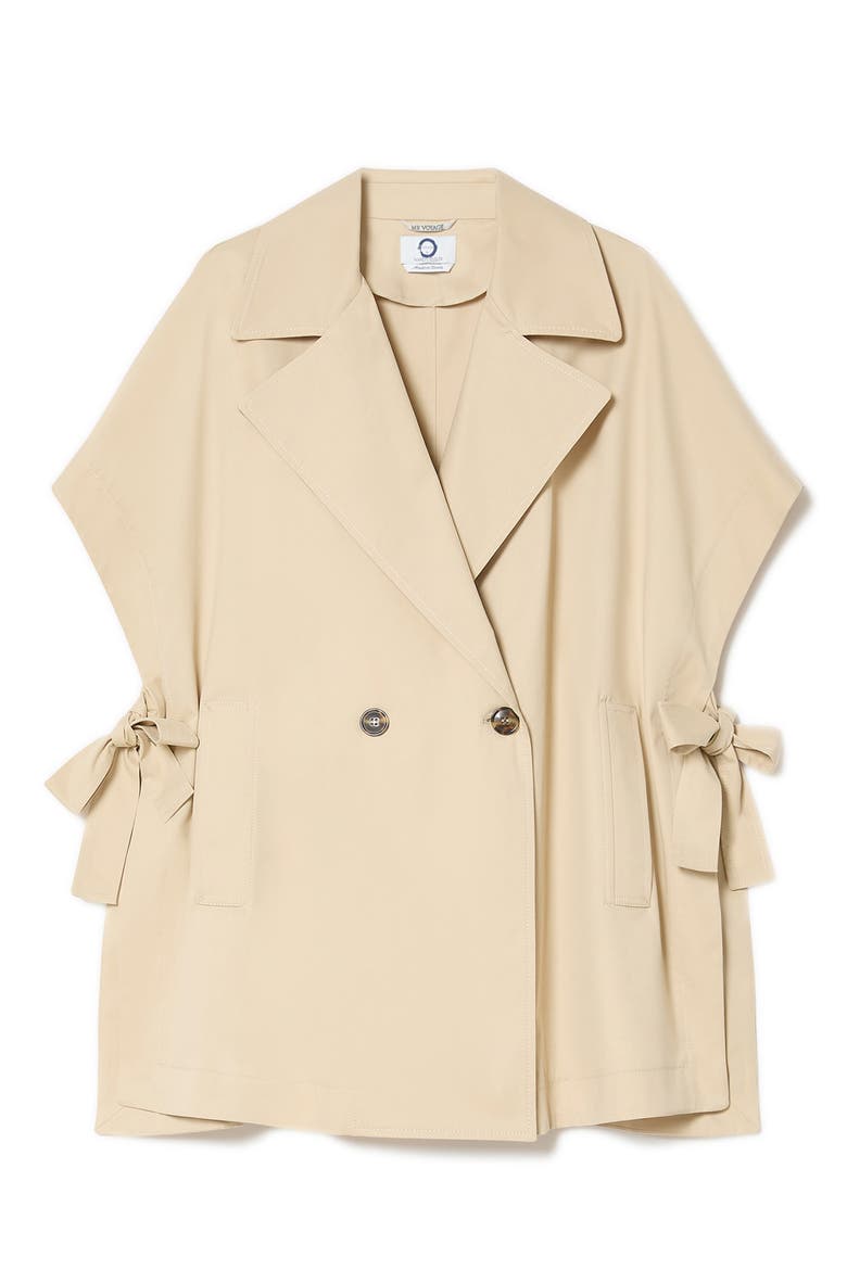 Dente Double Breasted Stretch Cotton Gabardine Cape Jacket, Alternate, color, SAND