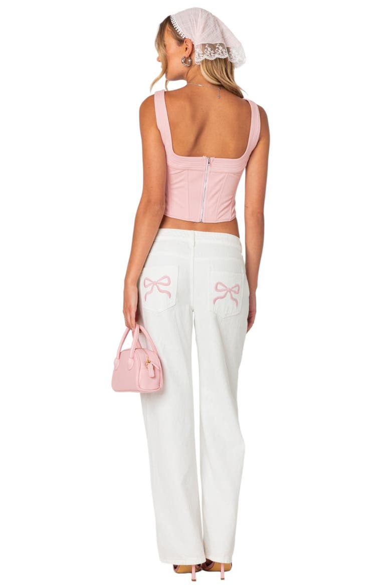 Bow Pocket Straight Leg Jeans, Alternate, color, WHITE