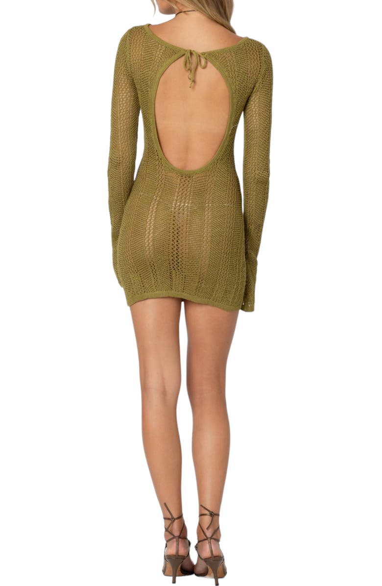 EDIKTED Back Cutout Long Sleeve Crochet Cover-Up Minidress, Alternate, color, 