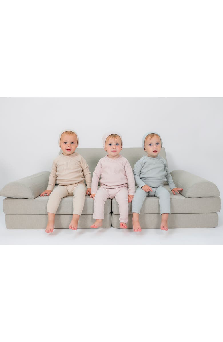 Fragile Boy Ribbed Wrap Long Sleeve Top, Leggings and Hat Set, Alternate, color, Seafoam