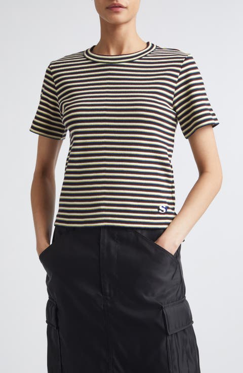 Stripe Rib Cotton T-Shirt