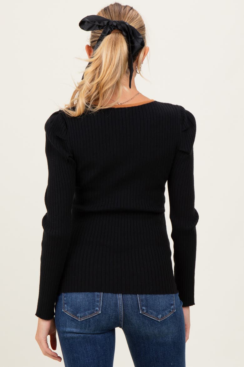Ribbed Knit Cutout Tie Front Top, Alternate, color, Black