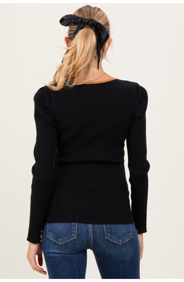 PinkBlush Ribbed Knit Cutout Tie Front Top, Alternate, color, Black