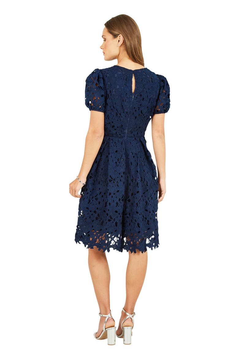 Lace Puff Sleeve Skater Dress, Alternate, color, Navy
