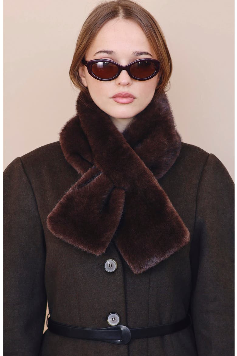 Rockefeller Faux Fur Scarf, Alternate, color, DARK BROWN