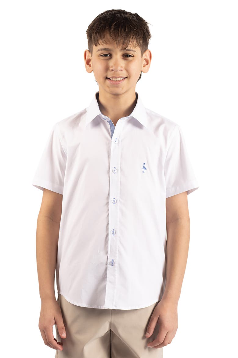 Kids' Signature Cotton Oxford Short Sleeve Button-Up Shirt, Main, color, WHITE