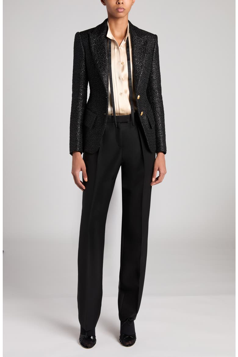 Pleated Wool, Mohair & Silk Twill Pants, Alternate, color, BLACK