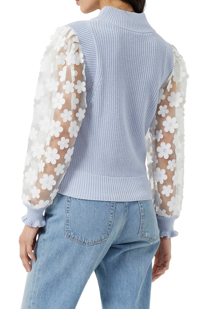 Juri Mozart Rib Sheer Sleeve Turtleneck, Alternate, color, CRYSTAL CLEAR/ WHITE