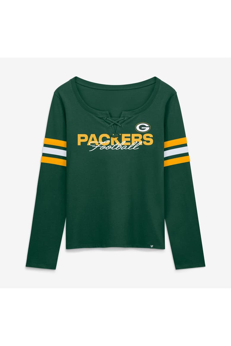 Women's Fanatics  Green Green Bay Packers Team First Coverage Scheme Lace-Up Long Sleeve T-Shirt, Main, color, Green